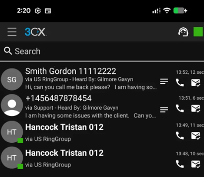Buzón de Voz Compartido para Colas y Grupos de Timbrado - Android
