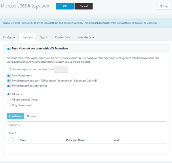 Sincronización de usuario Microsoft 365 Alpha 3 V18