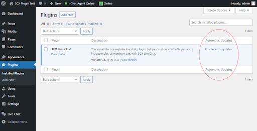Desactivar actualizaciones del live chat plugin Desactivar actualizaciones del live chat plugin