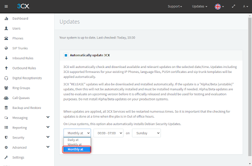 Actualización automática mensual – Update 4 Beta 2 Desde la consola de administración actualizaciones automáticas