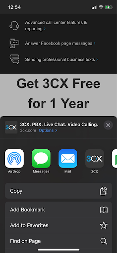 Opción de compartir con la App 3CX con el nuevo Beta