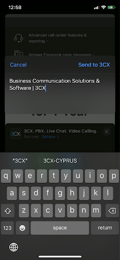 Compartir mensajes a través de la App 3CX en iOS Enviar mensajes a la App 3CX con el lanzamiento Beta