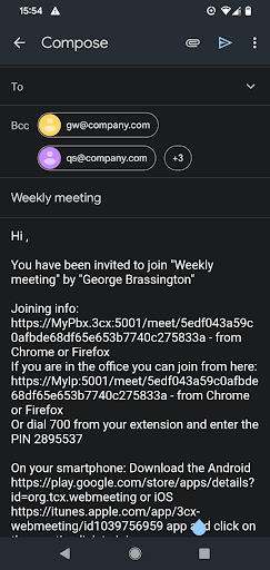 Componer correo para una reunión con App Android Composición de correo electrónico para programar conferencia