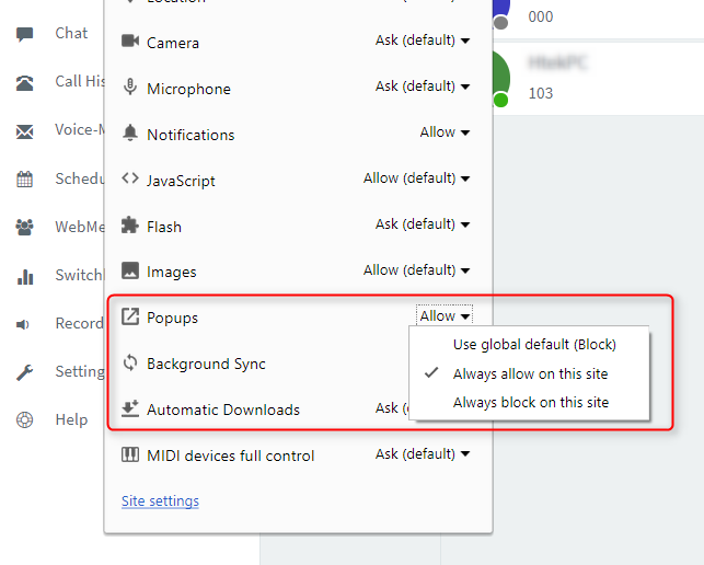 Bloqueo de ventana emergente para el cliente web 3CX para mejorar las audio y video conferencias