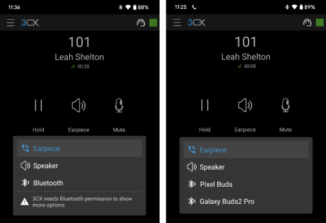 Diferentes opciones de auriculares y audio en la App Android