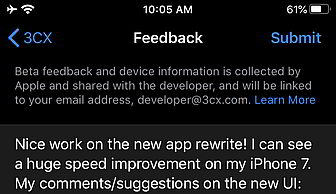 Bríndenos sus comentarios directamente desde la interfaz de la app iOS Beta