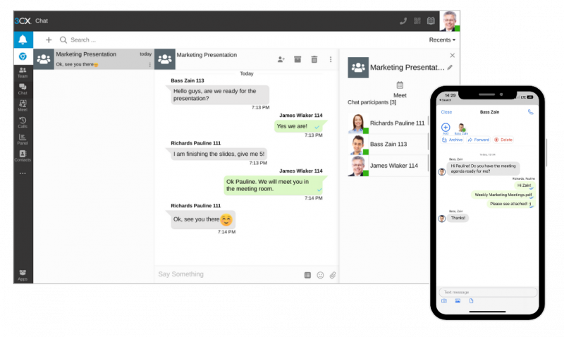 Grupo de chat 3CX entre agentes