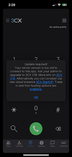 Actualización de iOS para el Update 5 V18 Aviso en la App para actualizar a V18 y obtener todas las ventajas