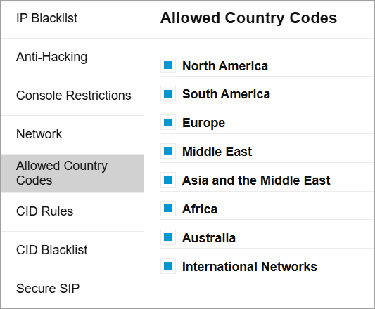 Lista de países permitidos