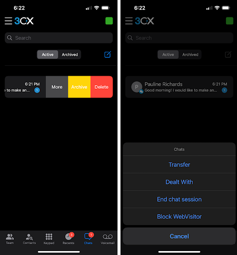 Desde la app iOS administre los mensajes de chat en vivo de su sitio web