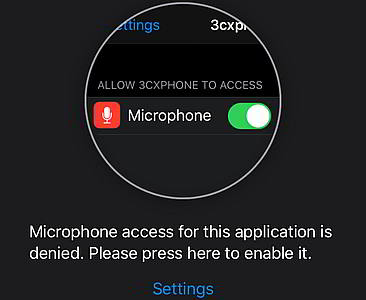 Nuevo mensaje de permiso del micrófono en la Beta de 3CX para iOS