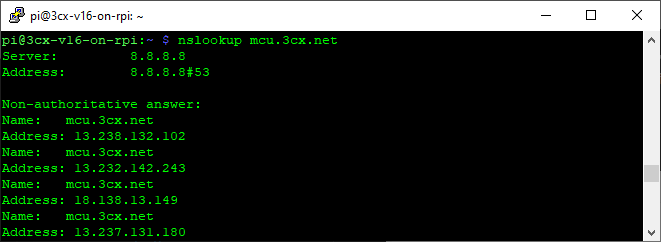 Prueba de nslookup para los nuevos FQDN de Qos para WebMeeting 3CX