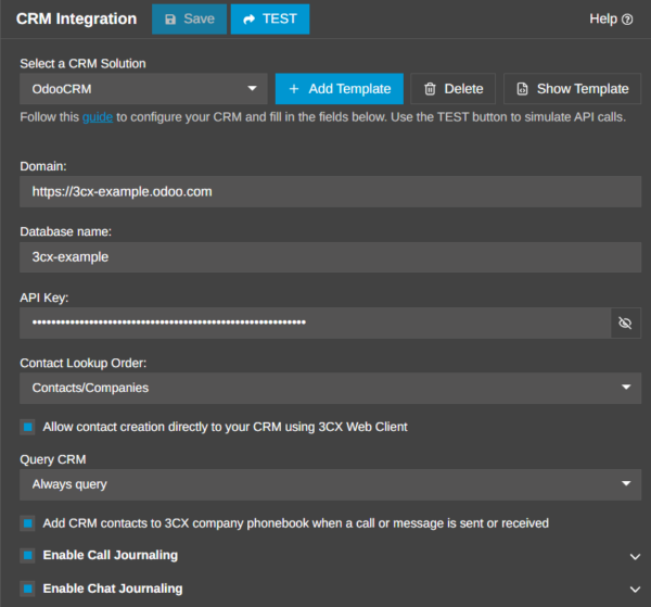 Configuración de Odoo CRM en 3CX Configuración de Odoo CRM en 3CX