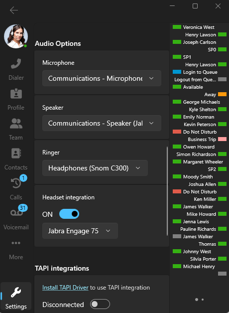 Opciones de audio en el Softphone 3CX