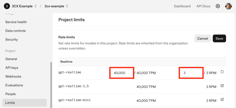 Ajustando límites del proyecto OpenAI Ajustando límites del proyecto OpenAI