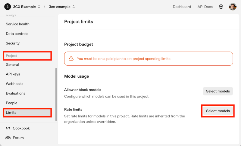 Seleccionando límites del proyecto OpenAI Seleccionando límites del proyecto OpenAI