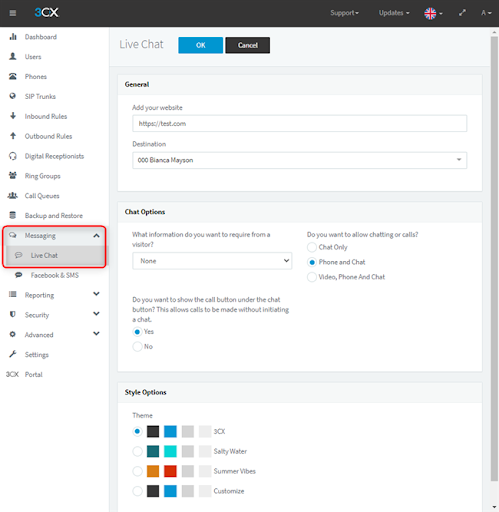 Personalizar chat desde la consola administración Update 4 Beta: personalización de chat en vivo