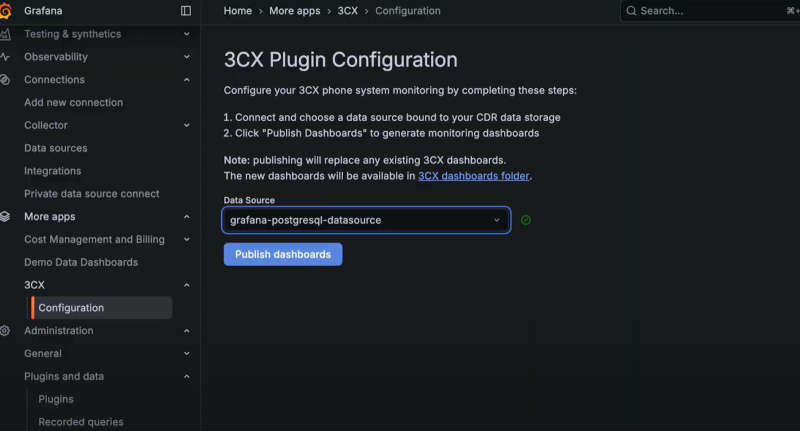 Funcionamiento del plugin 3CX para Grafana Funcionamiento del plugin 3CX para Grafana