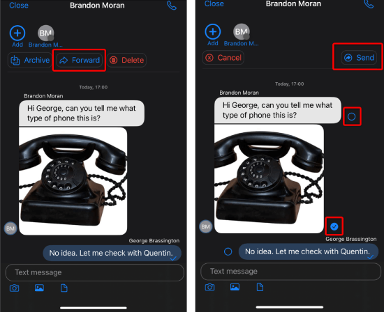 Desde la App iOS puede reenviar mensajes o imágenes