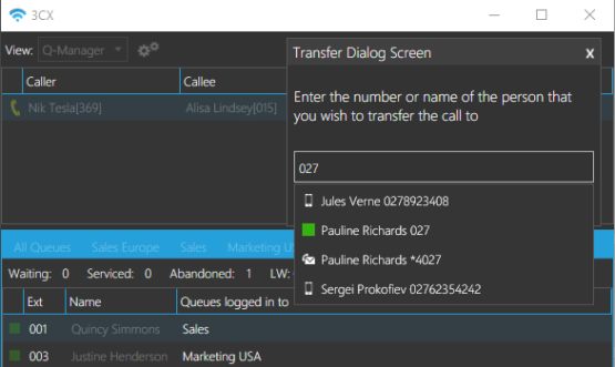 Enviar llamada al buzón de voz desde la app 3CX para Windows