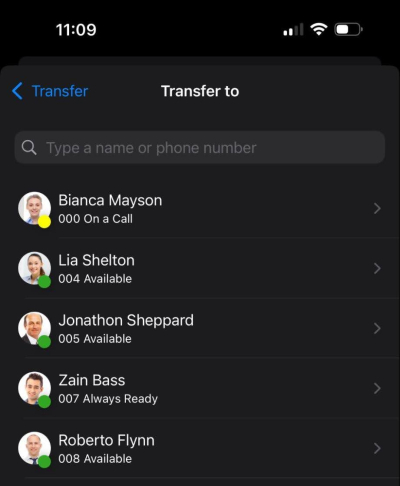 Tansferir llamadas a contactos de la agenda – iOS Tansferir llamadas a contactos de la agenda - iOS