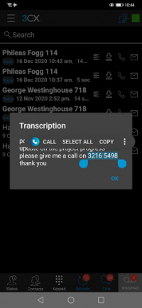 Transcripciones de buzón de voz android