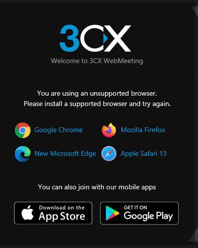 Asegúrese que su navegador soporte WebRTC para unirse a WebMeeting 3CX
