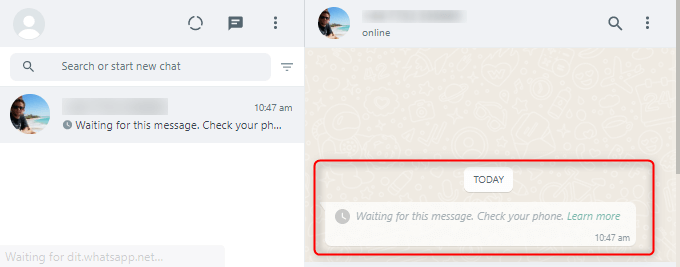 Mensaje de WhatsApp no enviado Mensaje de error si no se envía el mensaje